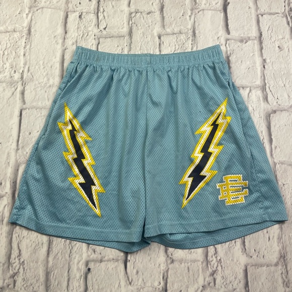 Eric Emanuel Carolina Lightning Bolt ⚡️ Baby Blue Mesh Shorts Men’s Sz L - Picture 1 of 7